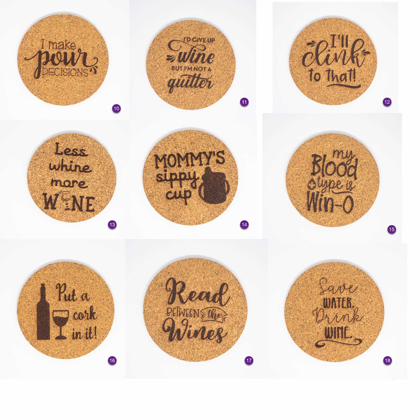 Funny Wine Coasters Laser engraved Cork Coasters 29 designs Etsy