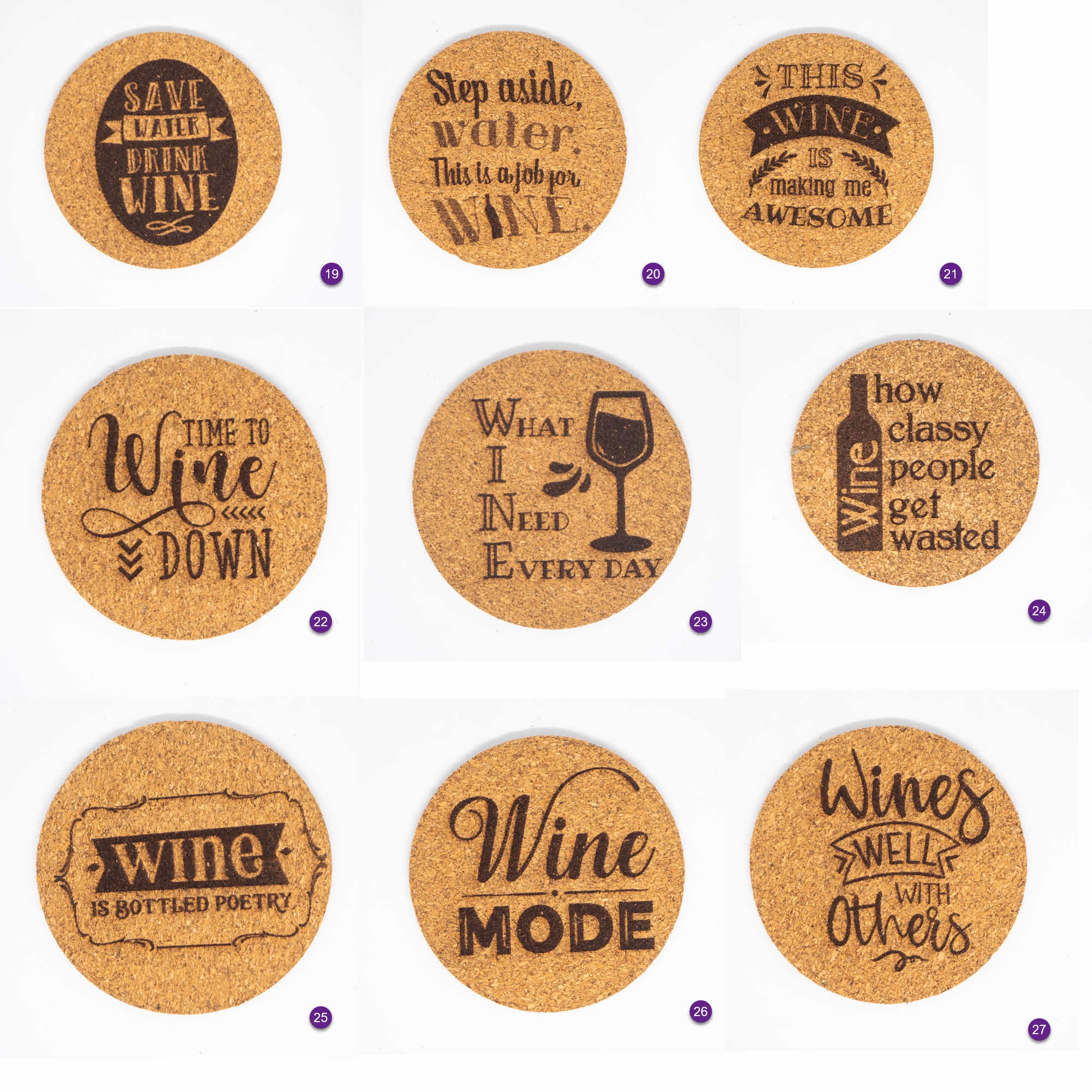 Funny Wine Coasters Laser engraved Cork Coasters 29 designs Etsy