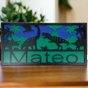 Personalized Dinosaur Name Sign, Laser Engraved Customized Room Decor, Custom Name Sign with Dinosaurs, Kids Bedroom Plaque, Decor for Kids