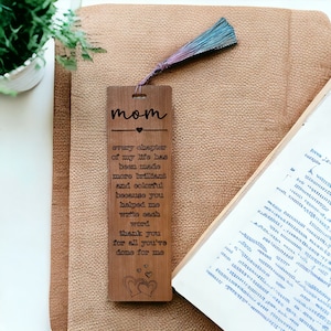 Engraved Cherry Wood Mom Bookmark: Custom Book Lover Gift