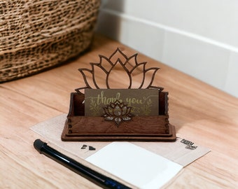 Lotus Flower Wood Business Card Holder