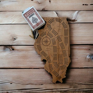 Lasergegraveerd cribbagebord Illinois State - Geweldig cadeau-idee - Op maat gegraveerd cribbagebord - Perfect Illinois-souvenircadeau