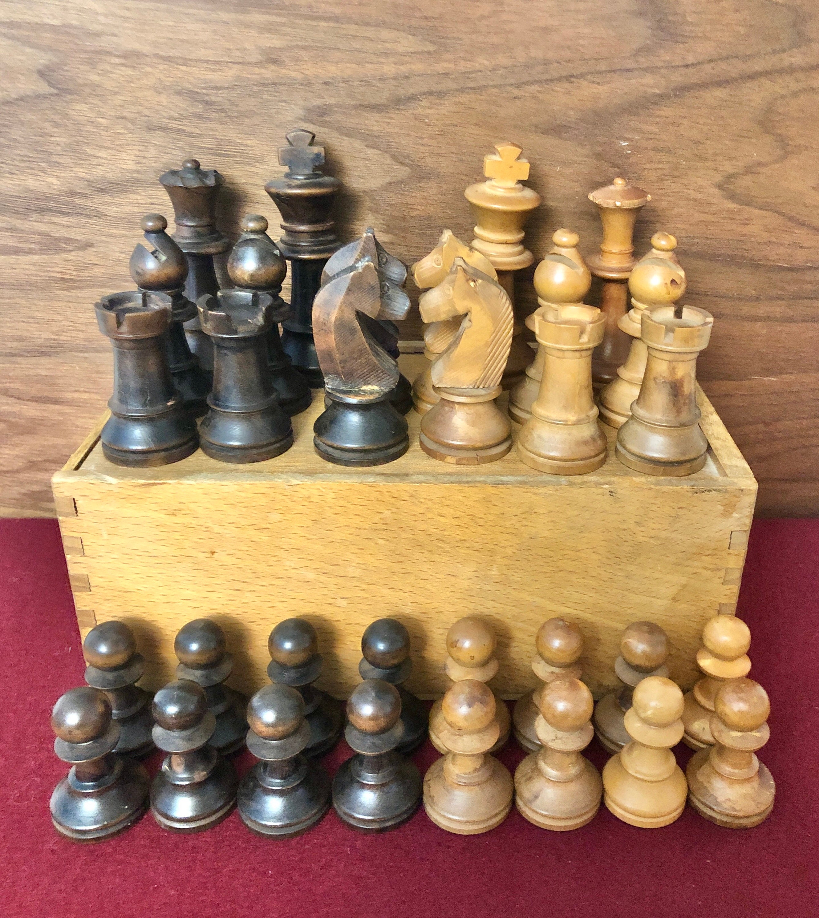 Vintage French Lardy Analysis Chess Pieces With Box - 3.25 King