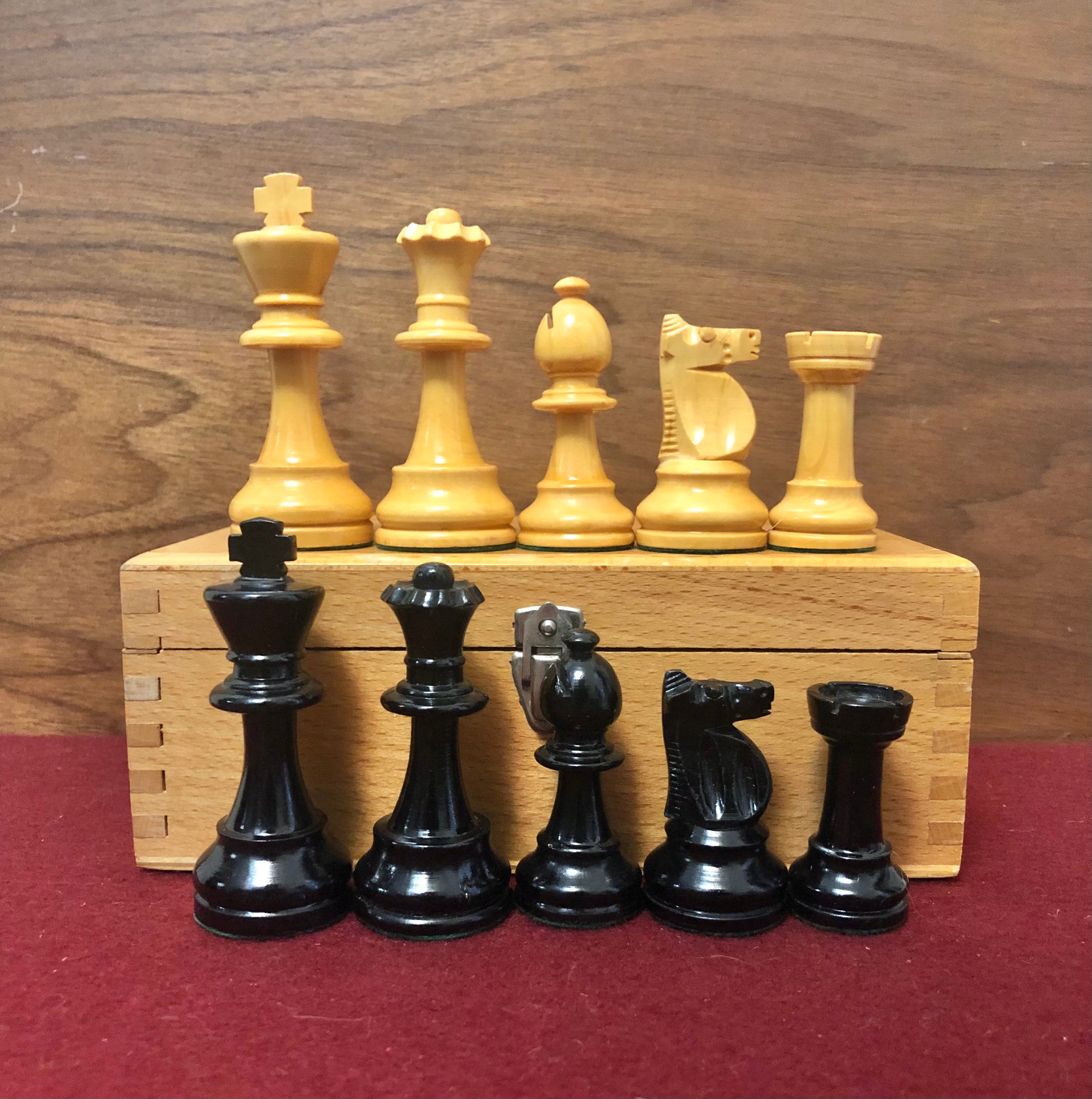 Vintage French Lardy Analysis Chess Pieces With Box - 3.25 King