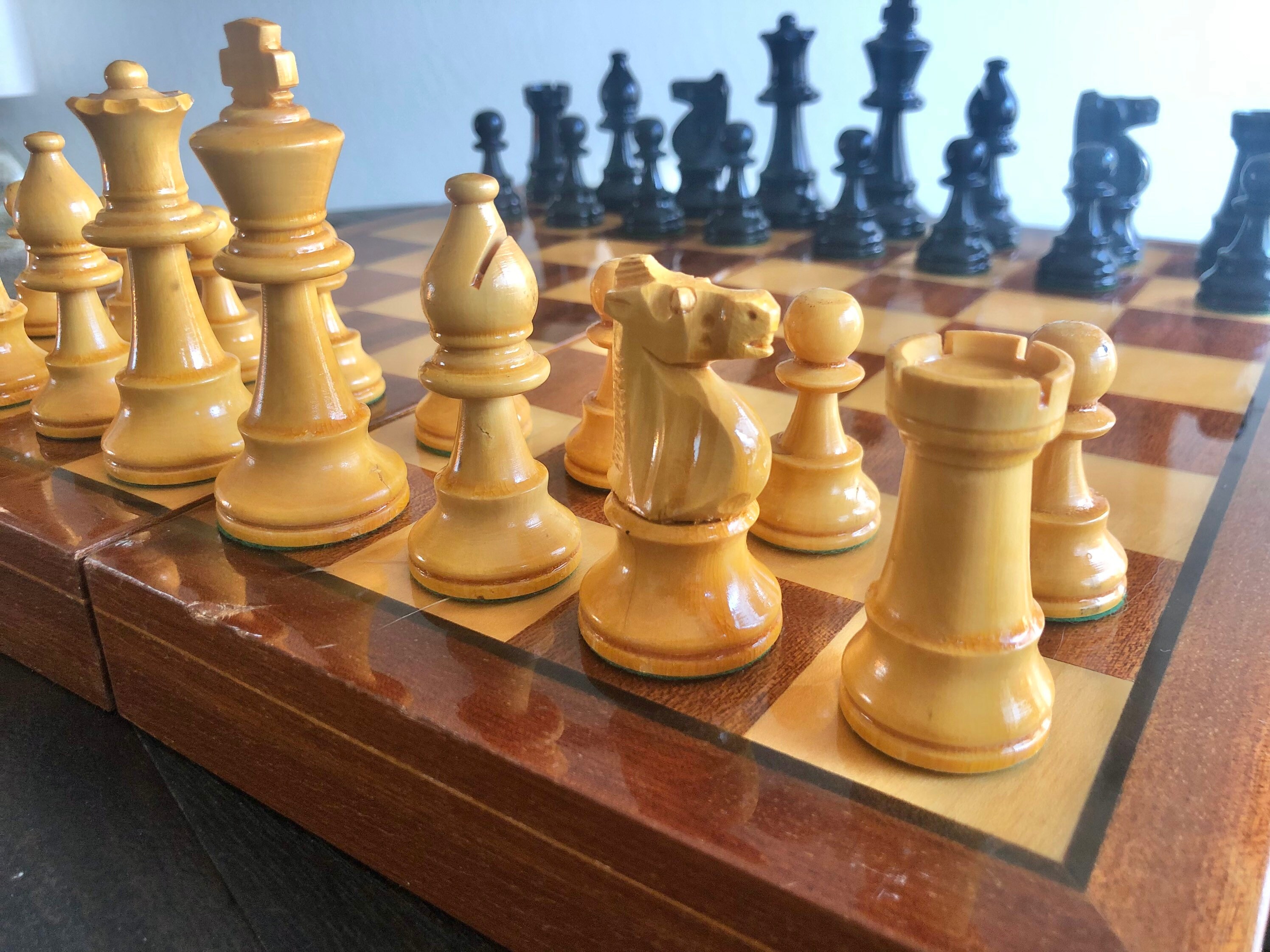 Vintage French Lardy Analysis Chess Pieces With Box - 3.25 King