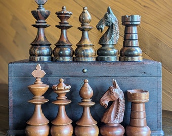 Stunning XL Antique Philippine Staunton Chess Set With Wood Box Lot #568