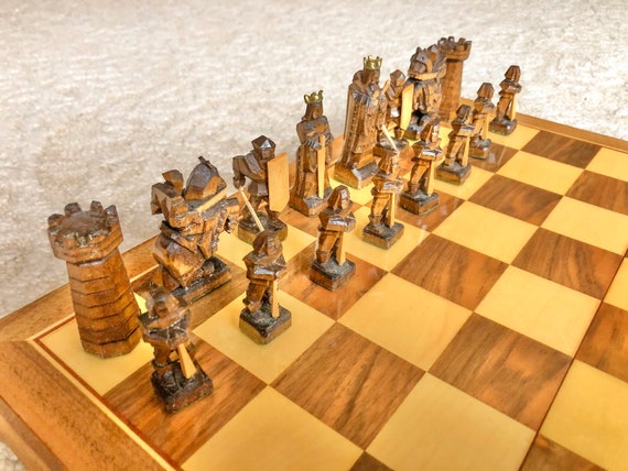 Artistic English Series Hand Carved Vintage Chess Pieces Only