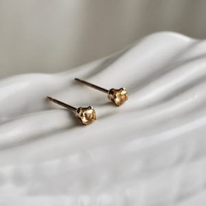 Citrine Post Earrings, 14k Gold Filled Citrine Stud Earrings, Yellow Gemstone Earrings, Minimalist Earrings