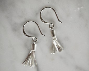 Dainty Silver Tassel Earrings, Small Minimalist Sterling silver Drop Earrings, Gift for Her