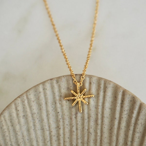 Dainty Minimalist 14 K Gold Filled North Star Stargazer Asterisk Charm Necklace