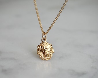 Gold Lion Necklace, Dainty Best Friend Necklace, Delicate Necklace with Tiny Lion Charm, Gold Filled Necklace, Symbolic Necklace