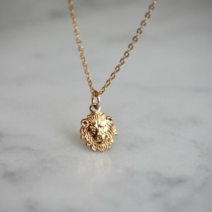 Gold Lion Necklace, Dainty Best Friend Necklace, Delicate Necklace with Tiny Lion Charm, Gold Filled Necklace, Symbolic Necklace