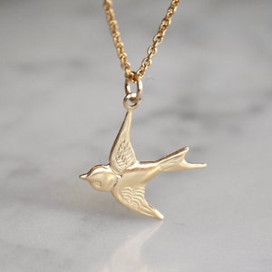 Gold Swallow Necklace Tiny Bird Pendant Dainty Gold Filled - Etsy