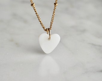 Dainty Gold Filled Satellite Chain Mother of Pearl Heart Charm Necklace, Minimalist Delicate Jewelry  Layering Necklaces