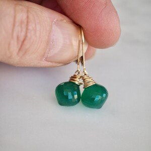 14 K Gold Filled Green Onyx Gemstone Teardrop Earrings, Dainty Emerald Green Teardrop Dangle Earrings image 8