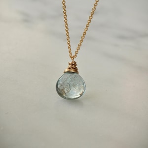 Moss Aquamarine Teardrop Necklace, 14K Gold Filled Chain Necklace, March Birthstone Necklace, Dainty Gemstone Necklace