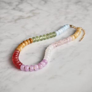Multicolor Gemstone Necklace, Rainbow Gemstone Choker, Minimalist Beaded Necklace, Boho Necklace, Gift for Her