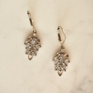 Shiny Gold Silver CZ Leaf Charm Earrings, Dainty Crystal Earrings, Sparkling Cubic Zirconia Drop Earrings image 3