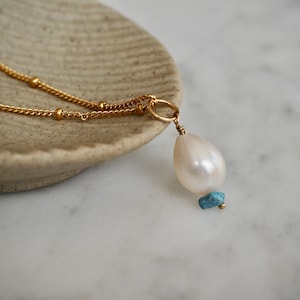 Dainty 14 K Gold Filled Gemstone Necklace, Satellite Chain Pearl Necklace, Wedding Necklace, June Birthstone, Personalized Gift