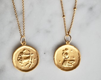 Collar de constelación celestial lleno de oro, collar de medallón de signo astrológico, collar de monedas del zodíaco en capas, regalo personalizado