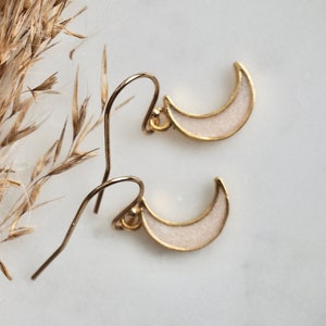 Dainty Minimalist 14 K Gold Filled Crescent Enamel Moon Charm Earrings image 7