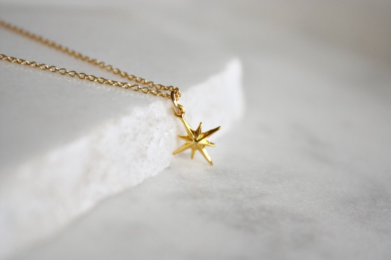 Gold North Star Charm Necklace, Dainty 14 K Gold Filled Necklace, Minimal Simple Silver Necklace, Layering Necklace image 2