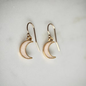 Dainty Minimalist 14 K Gold Filled Crescent Enamel Moon Charm Earrings image 2