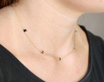 Multi Tourmaline Necklace: 14K Gold Filled Chain, Gemstone Beaded Necklace