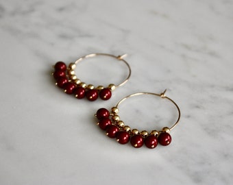 Swarovski Hoop Earrings, Gold Filled Hoop Earrings, Bordeux Hoop Earrings, Red Crystal Statement Hoop Earrings