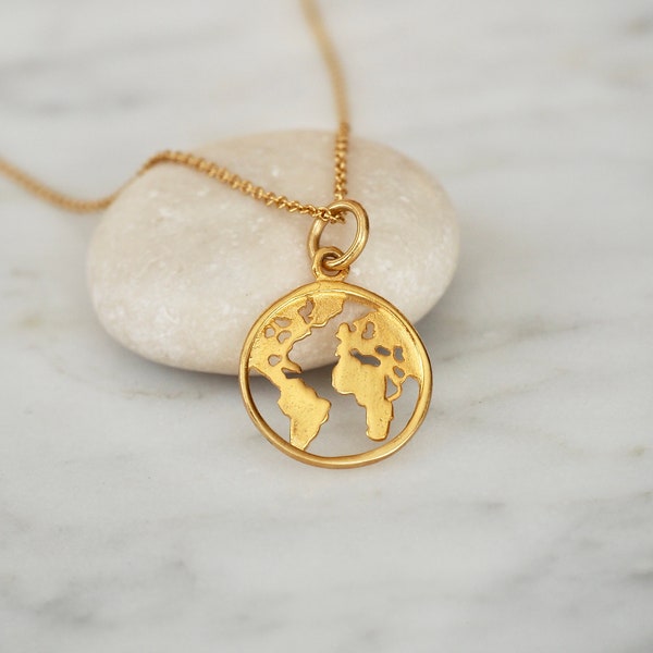 Dainty Gold Globe Charm Necklace, Earth Necklace, Boho Jewelry, Globe Pendant, Globe Choker, World Map Necklace, Travel Gift