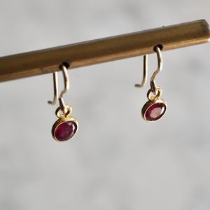 Petite Dainty Gemstone Earrings, July Birthstone Drop Earrings, Minimalist Red Gemstone Earrings, Gift for Her