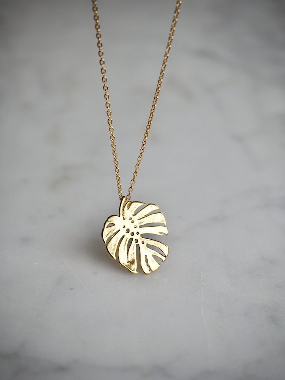 Tropical Gold Leaf Pendant Necklace 14K Gold Filled Botanical Etsy