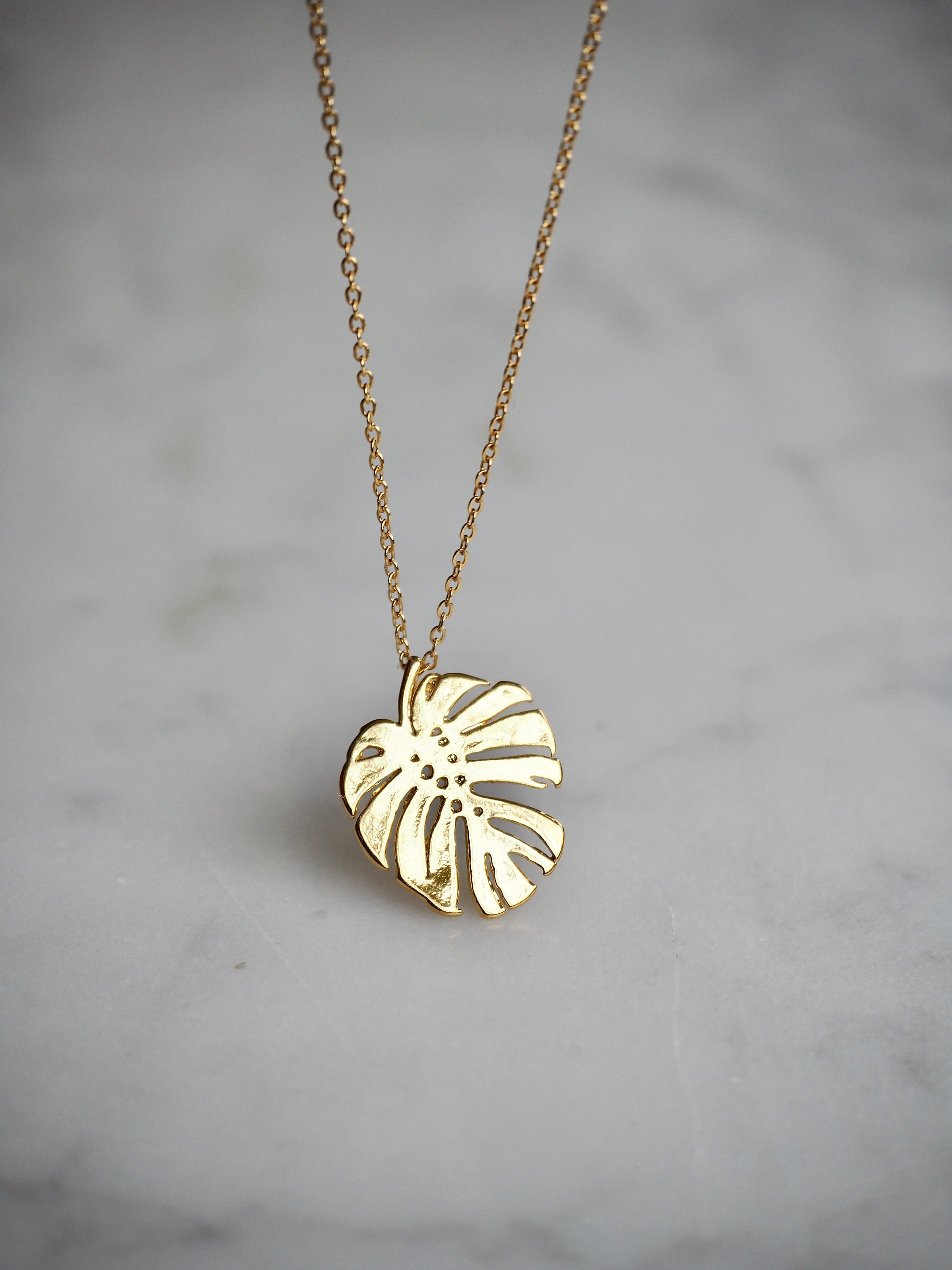 Tropical Gold Leaf Pendant Necklace 14K Gold Filled Necklace Etsy