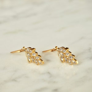 Shiny Gold Silver CZ Leaf Charm Earrings, Dainty Crystal Earrings, Sparkling Cubic Zirconia Drop Earrings image 9