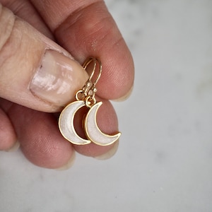 Dainty Minimalist 14 K Gold Filled Crescent Enamel Moon Charm Earrings image 1