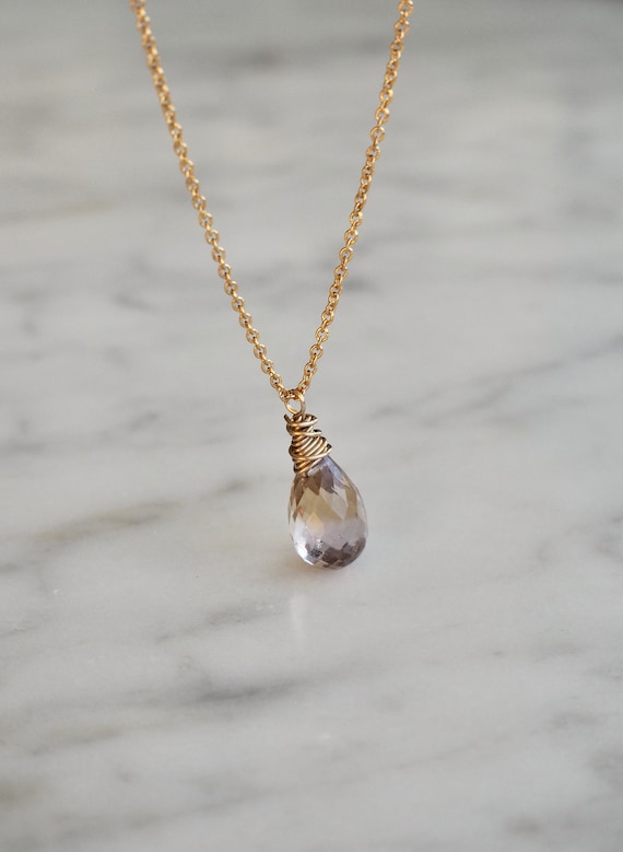 繊細なアメトリン ティアドロップ ネックレス：14K ゴールドフィルド 