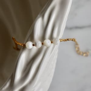 Mother of Pearl Bracelet: 14K Gold Filled Beaded Stacking Bracelet