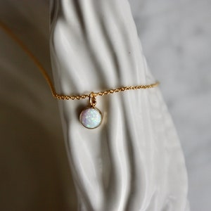 Tiny White Opal Necklace, Minimalist Necklace, Gift for Her, Opal Jewelry, October Birthstone Necklace, Dainty Layering Necklace