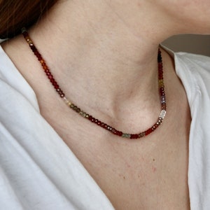 Natural Sapphire Garnet Beaded Necklace, Sapphire Jewelry, Red Gemstone Necklace, Layering Unique Gemstone Choker Necklace image 6