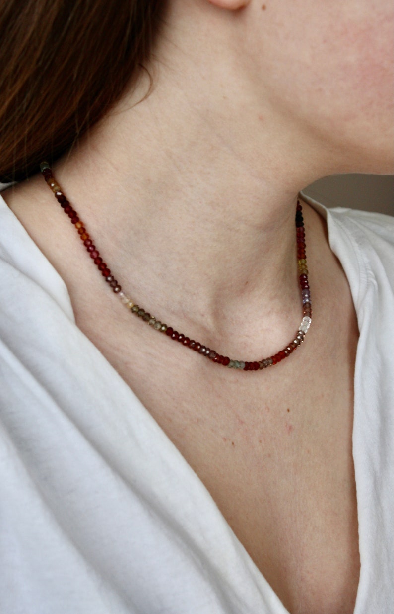 Natural Sapphire Garnet Beaded Necklace, Sapphire Jewelry, Red Gemstone Necklace, Layering Unique Gemstone Choker Necklace image 6