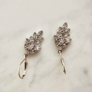 Shiny Gold Silver CZ Leaf Charm Earrings, Dainty Crystal Earrings, Sparkling Cubic Zirconia Drop Earrings image 6