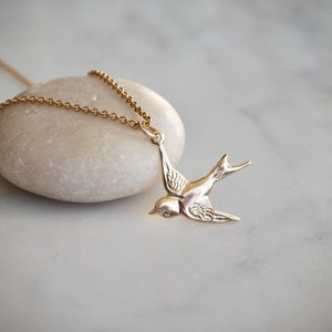 Gold Swallow Necklace: Dainty Bird Pendant, Gold Filled Jewelry