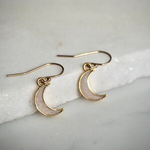 Dainty Minimalist 14 K Gold Filled Crescent Enamel Moon Charm Earrings image 3