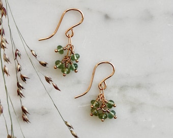 Apatite Earrings, Dainty Gold Dangle Earrings, Tiny Dangle Gemstone Earrings, Green Gemstone Cluster Earrings, Gold Filled Earrings