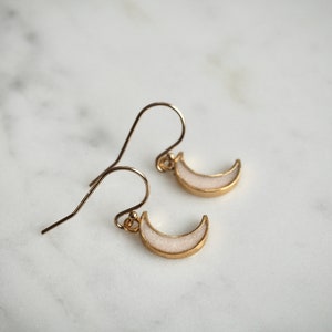 Dainty Minimalist 14 K Gold Filled Crescent Enamel Moon Charm Earrings image 8