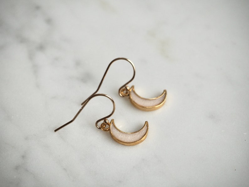 Dainty Minimalist 14 K Gold Filled Crescent Enamel Moon Charm Earrings image 8