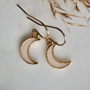 Dainty Minimalist 14 K Gold Filled Crescent Enamel Moon Charm Earrings image 6