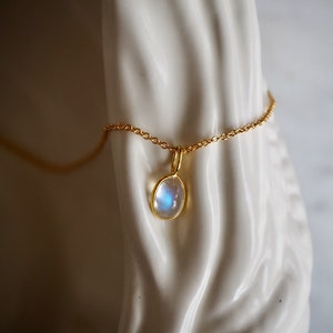 Genuine Rainbow Moonstone Pendant Necklace, June Birthstone, Rainbow Moonstone Jewelry, Dainty Gold Filled Gemstone Necklace