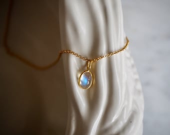 Genuine Rainbow Moonstone Pendant Necklace, June Birthstone, Rainbow Moonstone Jewelry, Dainty Gold Filled Gemstone Necklace