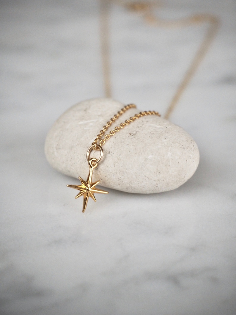 Gold North Star Charm Necklace, Dainty 14 K Gold Filled Necklace, Minimal Simple Silver Necklace, Layering Necklace image 1